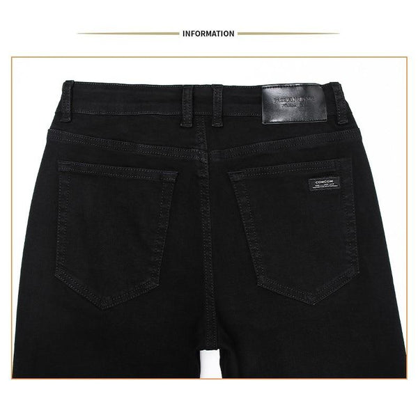 Classic Style Men Jeans Business Casual Stretch Slim Denim Pants Blue Black Straight Trousers - SolaceConnect.com