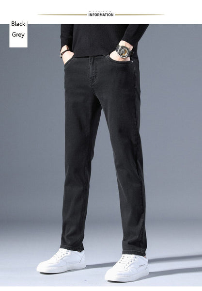 Classic Style Men Jeans Business Casual Stretch Slim Denim Pants Blue Black Straight Trousers - SolaceConnect.com