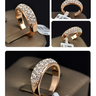 Classic Style Round Rose Gold Color Rhinestones Studded Finger Rings - SolaceConnect.com
