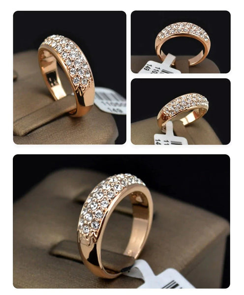 Classic Style Round Rose Gold Color Rhinestones Studded Finger Rings - SolaceConnect.com