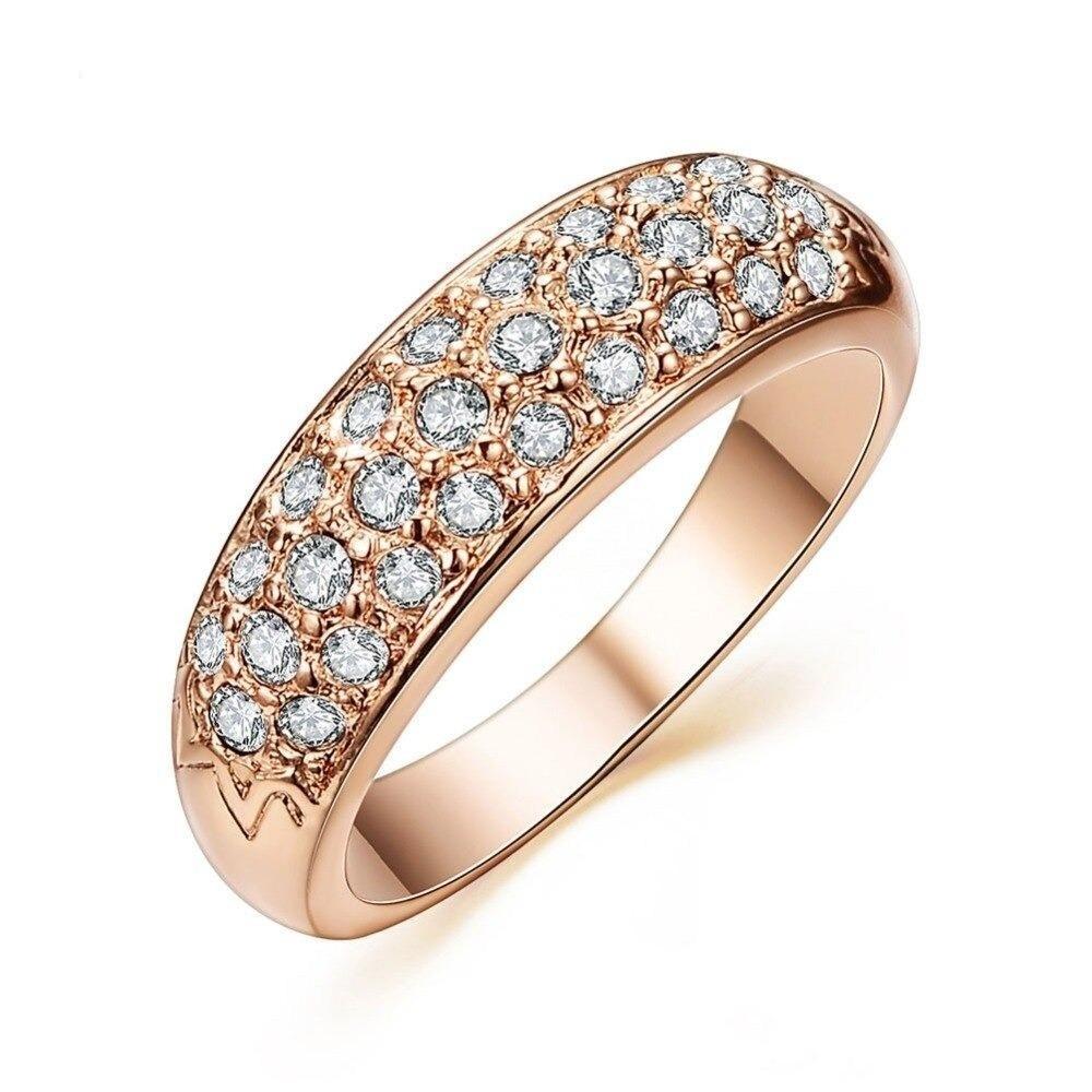 Classic Style Round Rose Gold Color Rhinestones Studded Finger Rings  -  GeraldBlack.com