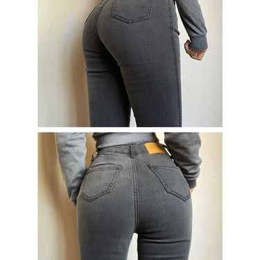 Classic Vintage Buttocks Black Gray Jeans for Women High Elastic Mom Jeans Washed Stretch Denim Pencil Pants clothes 40  -  GeraldBlack.com