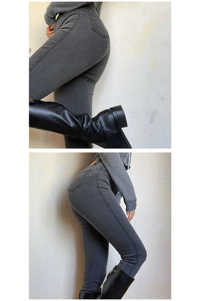 Classic Vintage Buttocks Black Gray Jeans for Women High Elastic Mom Jeans Washed Stretch Denim Pencil Pants clothes 40  -  GeraldBlack.com