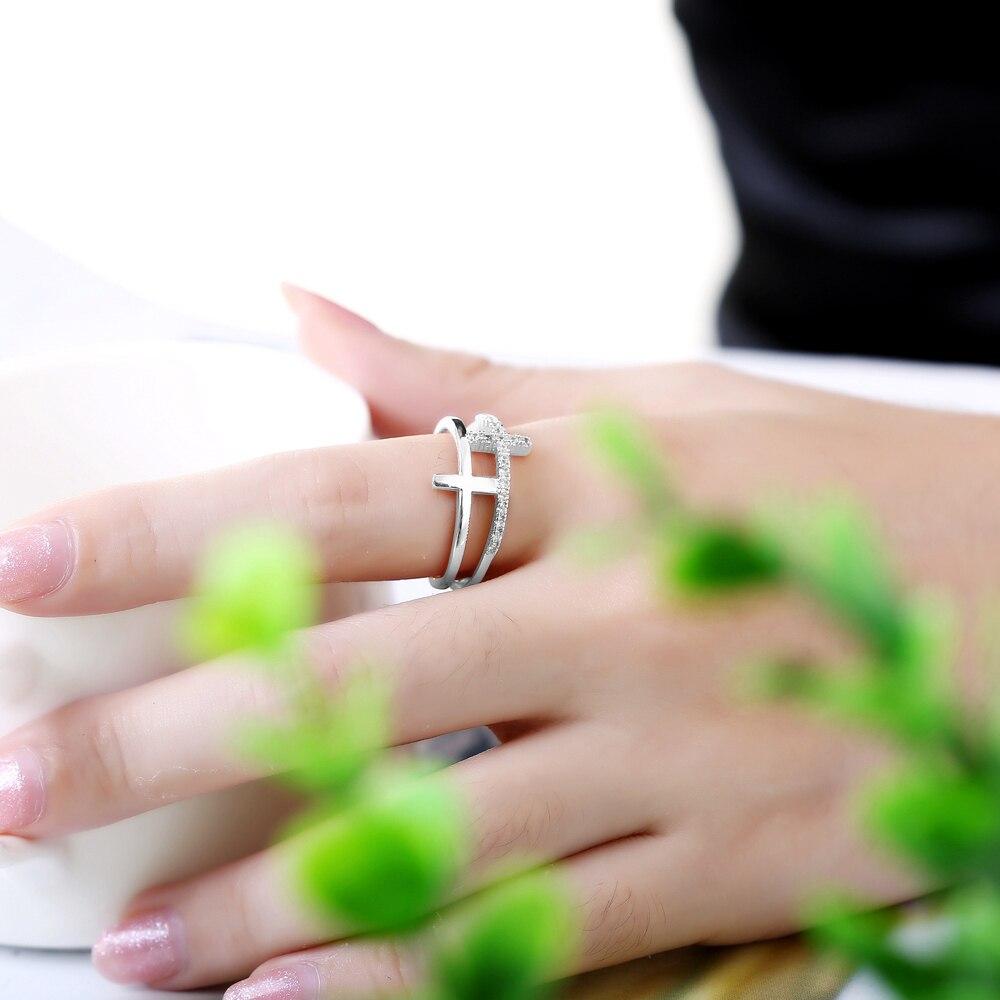 Classic Women's Cross Crystal Adjustable Open Rings for Party Christmas - SolaceConnect.com