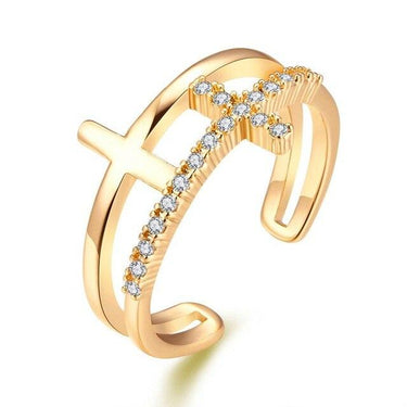 Classic Women's Cross Crystal Adjustable Open Rings for Party Christmas - SolaceConnect.com