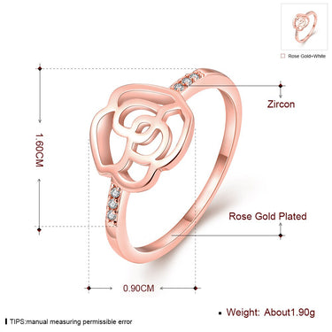 Classic Women's Rose Gold Cubic Zirconia Crystal Flower Wedding Party Ring - SolaceConnect.com