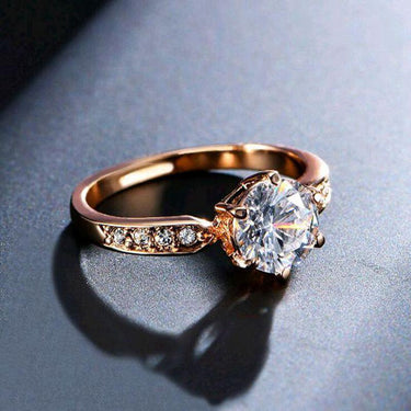 Classic Women's Rose Gold Silver Crystal Zircon Round Wedding Rings - SolaceConnect.com
