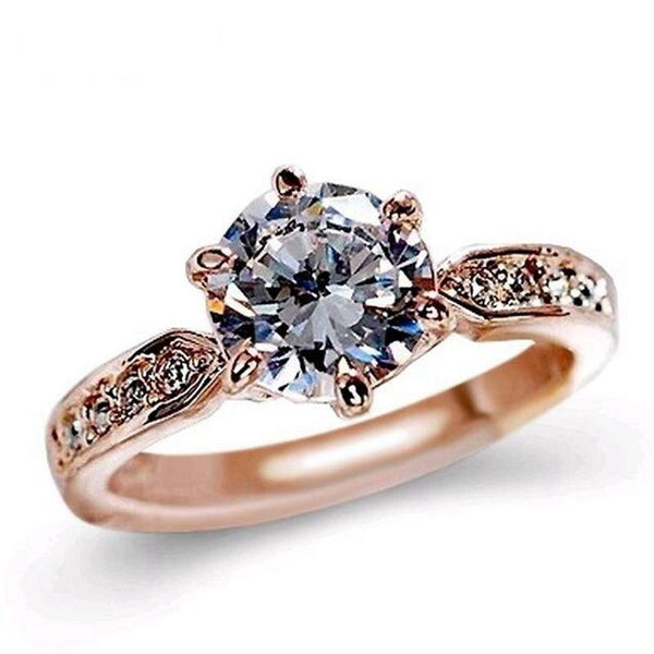 Classic Women's Rose Gold Silver Crystal Zircon Round Wedding Rings  -  GeraldBlack.com