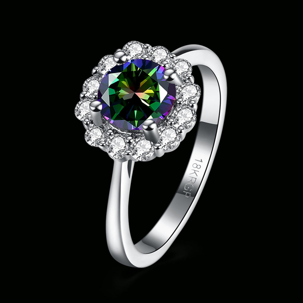 Classic Women's Zircon Rainbow Flower Wedding Party Anniversary Gift Ring - SolaceConnect.com