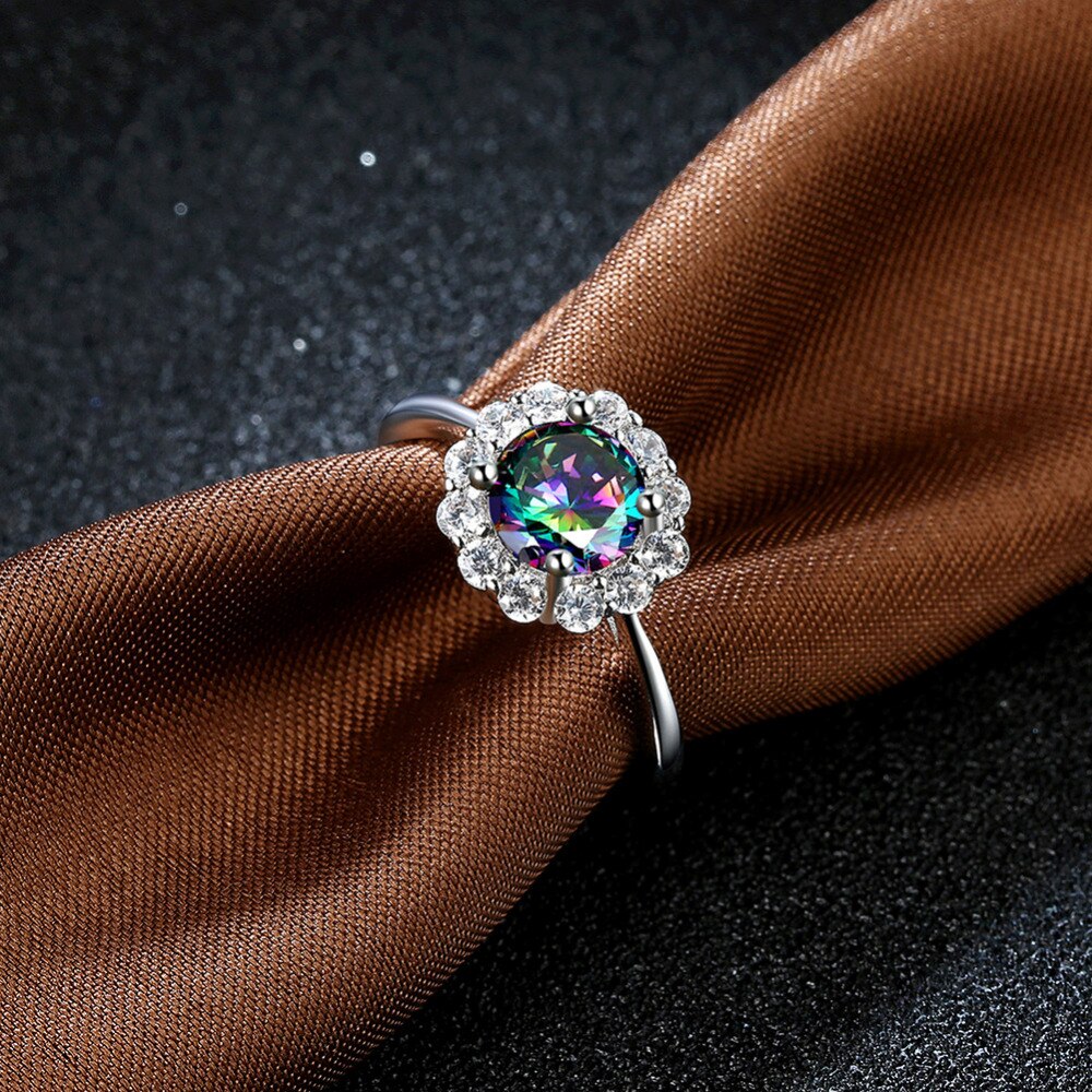 Classic Women's Zircon Rainbow Flower Wedding Party Anniversary Gift Ring - SolaceConnect.com