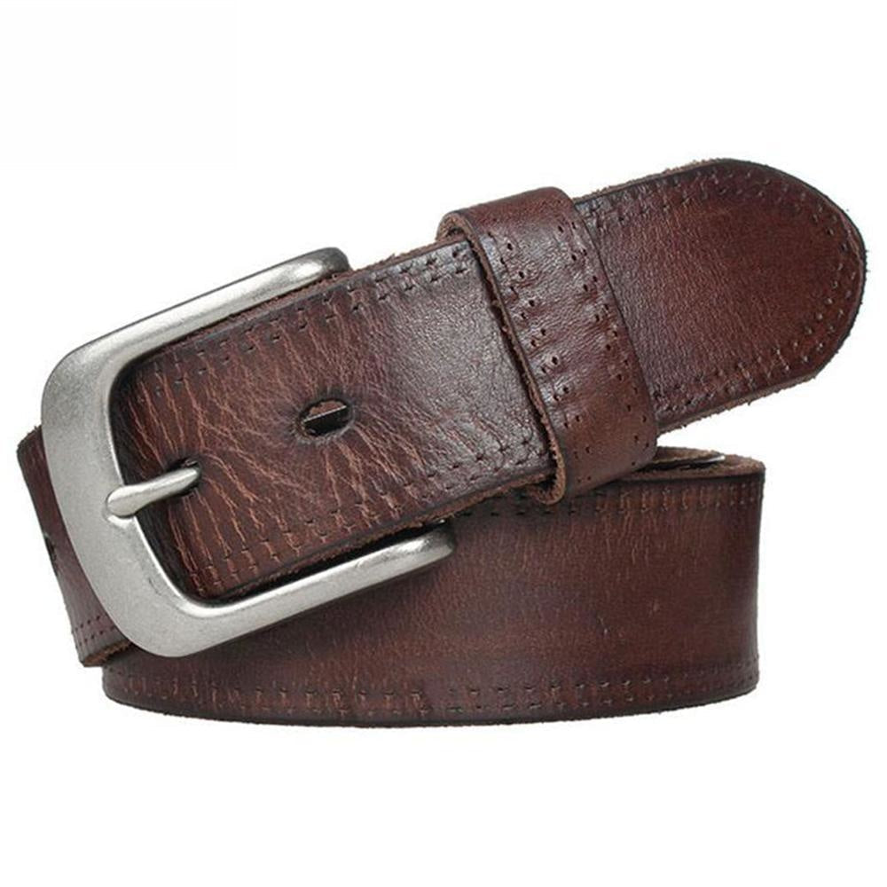 Coffee Color Men's Solid Cow Skin Leather Alloy Clasp Buckle Metal Belt  -  GeraldBlack.com