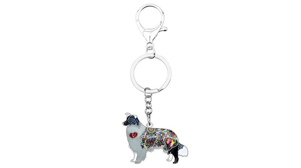 Collie Dog Animal Rhinestone Border Alloy Enamel Keychain Jewelry for Women - SolaceConnect.com