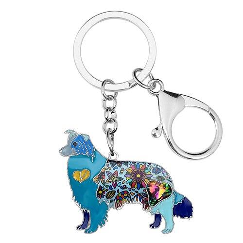 Collie Dog Animal Rhinestone Border Alloy Enamel Keychain Jewelry for Women  -  GeraldBlack.com