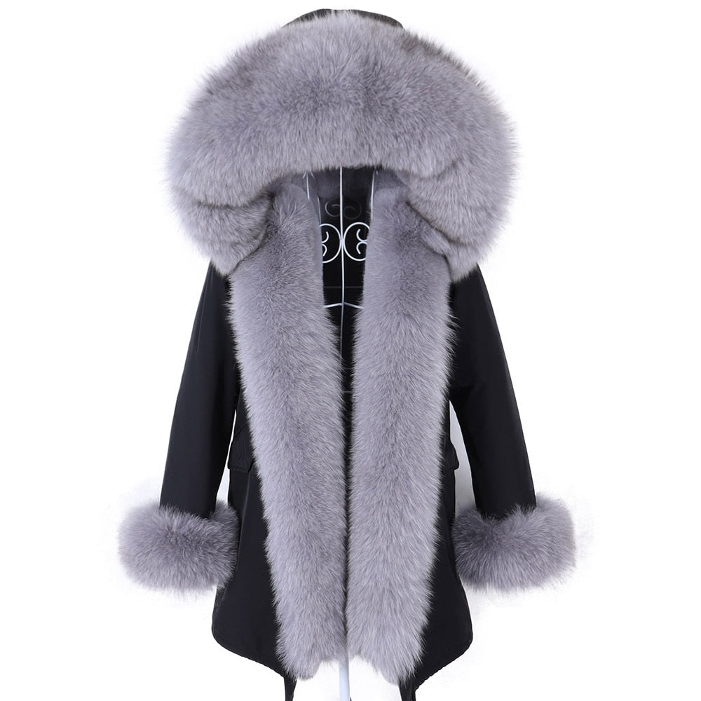 Color 01 Winter Woman Parkas Super Big Removable Real Fox Fur Collar Coats Long Hooded Jacket Overcoat Clothes  -  GeraldBlack.com