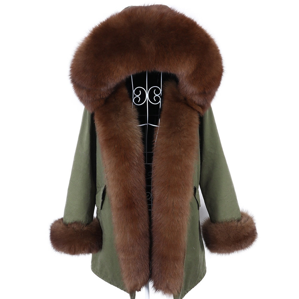 Color 15 Winter Woman Parkas Super Big Removable Real Fox Fur Collar Coats Long Hooded Jacket  -  GeraldBlack.com