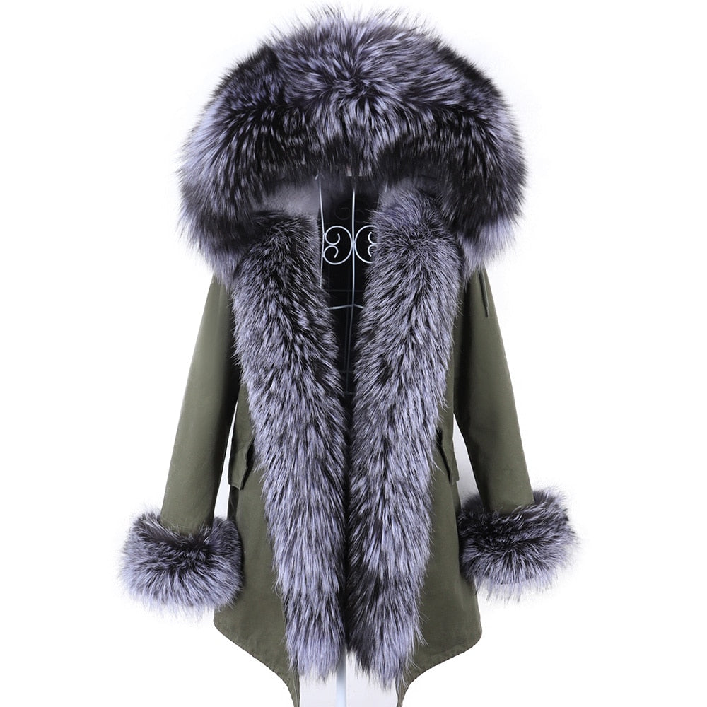 Color 23 Winter Woman Parkas Super Big Removable Real Fox Fur Collar Coats Long Hooded Jacket Overcoat Clothes  -  GeraldBlack.com