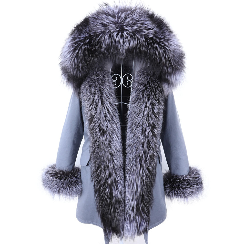 Color 24 Winter Woman Parkas Super Big Removable Real Fox Fur Collar Coats Long Hooded Jacket Overcoat Clothes  -  GeraldBlack.com