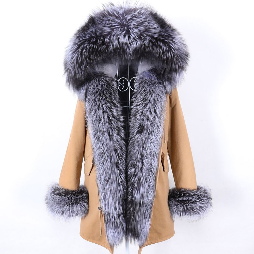 Color 26 Winter Woman Parkas Super Big Removable Real Fox Fur Collar Coats Long Hooded Jacket Overcoat Clothes  -  GeraldBlack.com