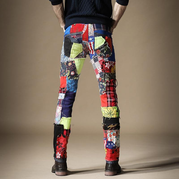 Colorful Denim Patch Slim Fit Fashion Designer Jeans Pants for Men  -  GeraldBlack.com