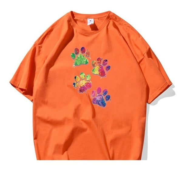 Colorful Dog Footprints Casual Men Women 100% Cotton T-shirt Tshirt Chic Girl Summer Short Sleeve  -  GeraldBlack.com