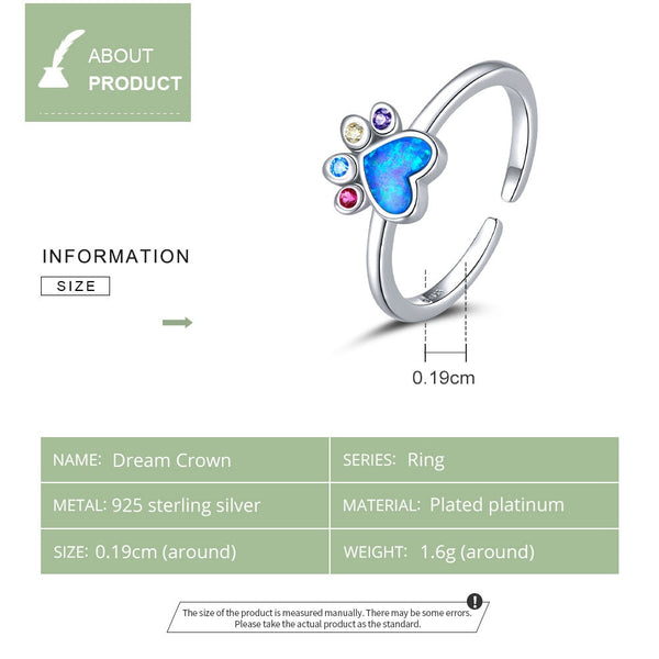 Colorful Dream Crown Blue Stone 925 Sterling Silver Open Adjustable Finger Rings Free Size  -  GeraldBlack.com
