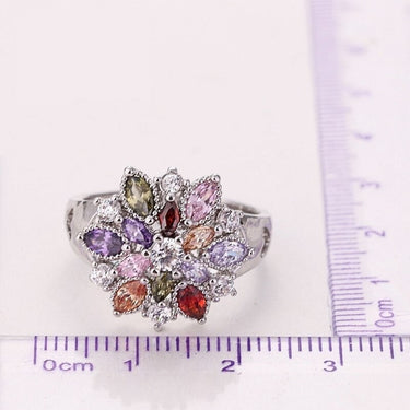Colorful Flower Hollow Heart Rings for Wedding and Engagement for Women  -  GeraldBlack.com