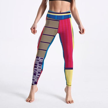 Colorful Splice Pattern Digital Printed Workout High Waist Fitness Leggings  -  GeraldBlack.com