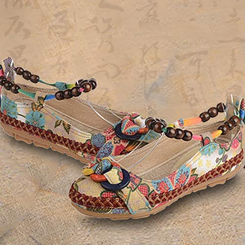 Comfortable Colorful Ethnic Lace Up Beaded Round Toe Flats Loafers - SolaceConnect.com