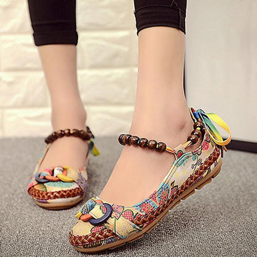 Comfortable Colorful Ethnic Lace Up Beaded Round Toe Flats Loafers  -  GeraldBlack.com