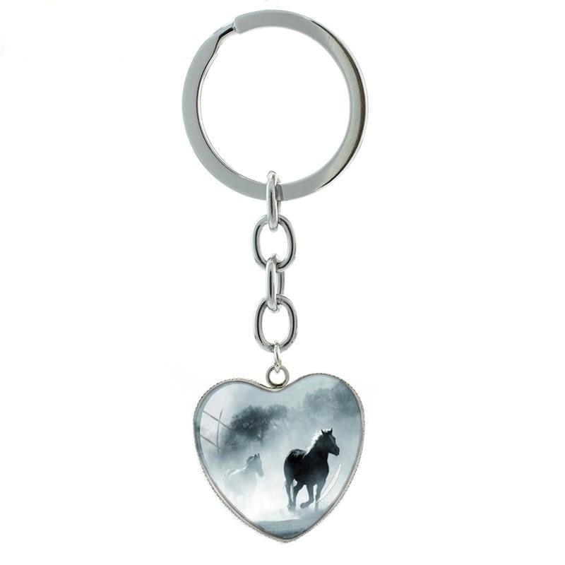 Cool Fashion Lovely Horse Animals in Fog Heart Pendant Keychain Jewelry - SolaceConnect.com
