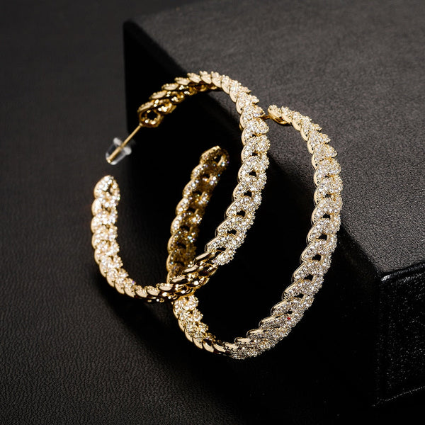 Copper Cuban Link Chain Micro Pave CZ Round Hip Hop Earrings for Women  -  GeraldBlack.com