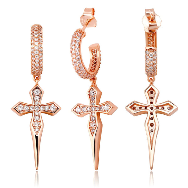 Copper Micro Pave Cubic Zirconia Classic Cross Drop Earrings for Women  -  GeraldBlack.com