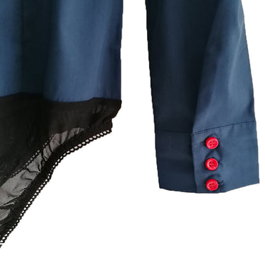 Cotton Fashion Dark Blue White Red Elegant Long Sleeve Button Body Shirt  -  GeraldBlack.com
