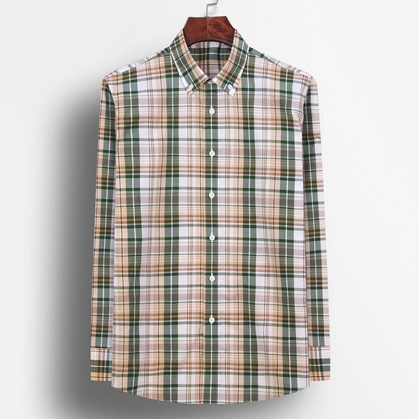 Cotton Long Sleeve Plaid Checkered Pocket Less Casual Button Shirts  -  GeraldBlack.com