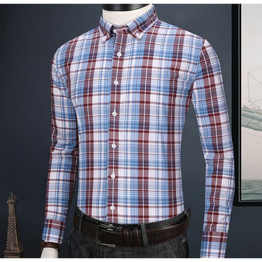 Cotton Long Sleeve Plaid Checkered Pocket Less Casual Button Shirts  -  GeraldBlack.com