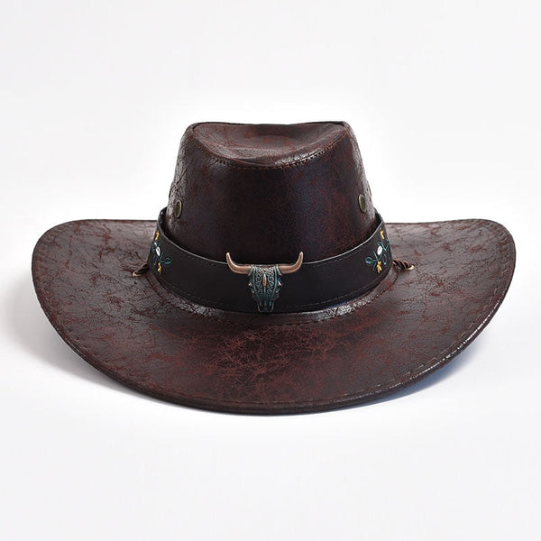 Cow Head Decorate Western Cowboy Wide Brim Gentleman Jazz Cowgirl Cap Sombrero Hombre  -  GeraldBlack.com