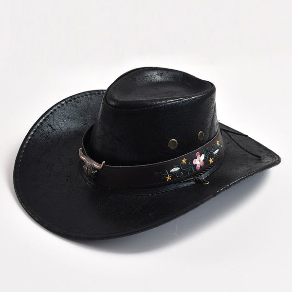 Cow Head Decorate Western Cowboy Wide Brim Gentleman Jazz Cowgirl Cap Sombrero Hombre  -  GeraldBlack.com