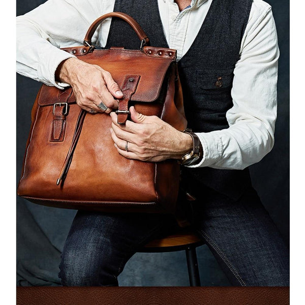 Cow Leather Business Casual Vintage Style Backpack for Men - SolaceConnect.com