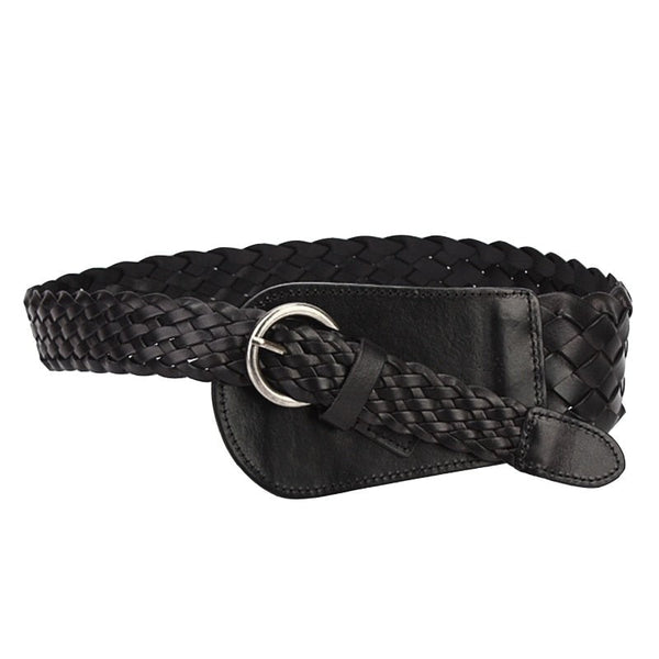 Cow Skin Leather Braided Patchwork Luxury Casual Wide Belt for Women  -  GeraldBlack.com