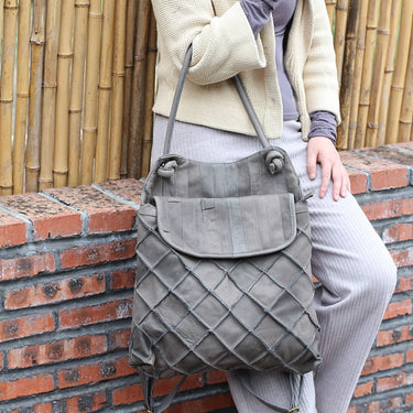 Cowhide Leather Women Portabl Dual Use Large Capacity Leisure Handbag Backpack  -  GeraldBlack.com