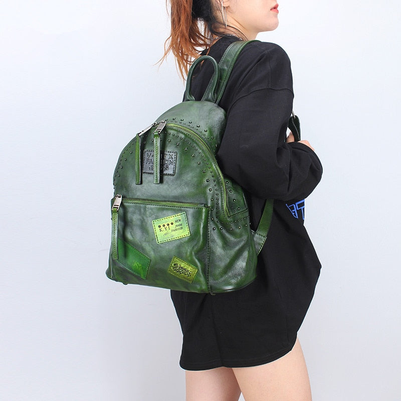 Cowhide Women College Students Genuine Leather Large Capacity Ins Fashion Backpack  -  GeraldBlack.com