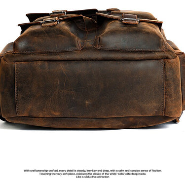 Crazy Horse Leather Men's Backpack 15.6 Inch Laptop Shoulder Bag Large Capacity Outdoor Travel  -  GeraldBlack.com