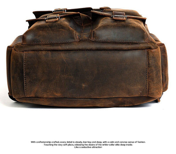 Crazy Horse Leather Men's Backpack 15.6 Inch Laptop Shoulder Bag Large Capacity Outdoor Travel  -  GeraldBlack.com