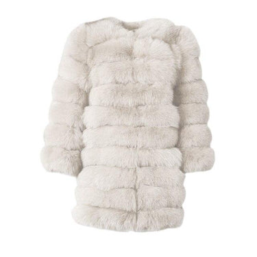 Cream Color Winter Women Fox Fur Long Coats Detachable Thick Fur Jacket Lady Fashion Overcoat S3577 - SolaceConnect.com