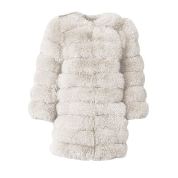 Cream Color Winter Women's Solid Thick Fur Long Detachable Coats & Jackets  -  GeraldBlack.com