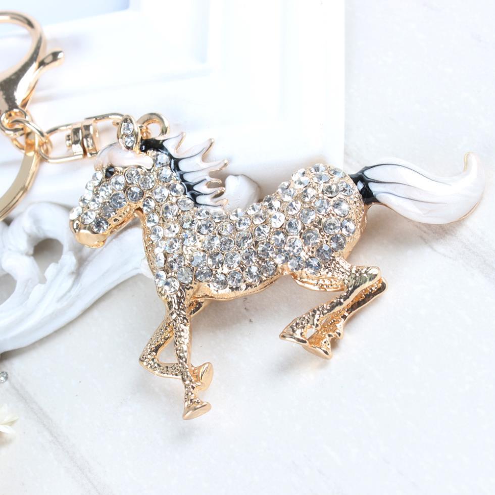 Creative White Horse Crystal Rhinestone Charm Purse Pendent & Key Chain  -  GeraldBlack.com