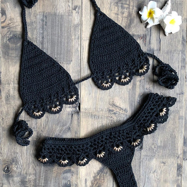 Crochet Micro Bikini Set High Waist G Thong Halter Swimwear Beach Sexy Lingerie Sets  -  GeraldBlack.com