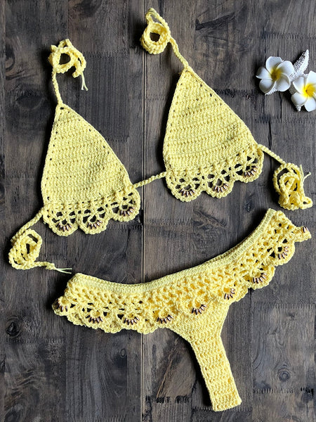 Women's Crochet Micro Bikini Set High Waist Thong Halter Sexy Swimwear ...