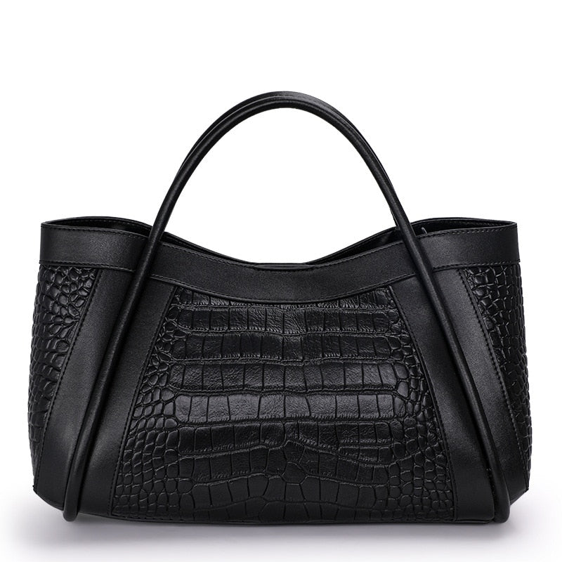 Crocodile Pattern Leather Women Fashion Commuter Large Capacity Tote Shoulder Handbag  -  GeraldBlack.com