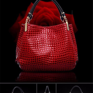 Crocodile Pattern Luxury Handbags Women Designer Winter PU Leather Top-handle Bags Woven Handle Casual Tote  -  GeraldBlack.com